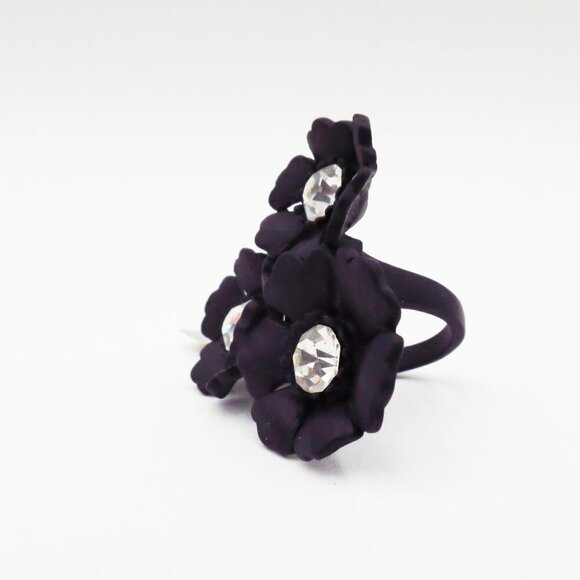 NWT J. Crew Dogwood Blossom Matte Black with Gems Cocktail Ring Size M - Picture 4 of 16